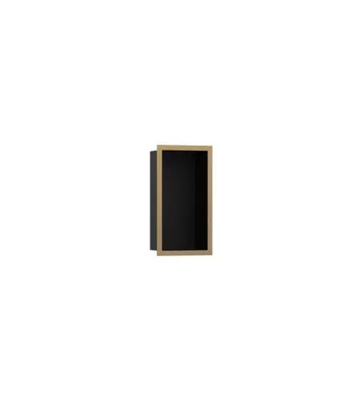 Wandnische von Hansgrohe in mattschwarz mit einem Designrahmen in brushed bronze, ausgestattet für Wandmontage, mit klaren Linien und einem schlichten Erscheinungsbild.